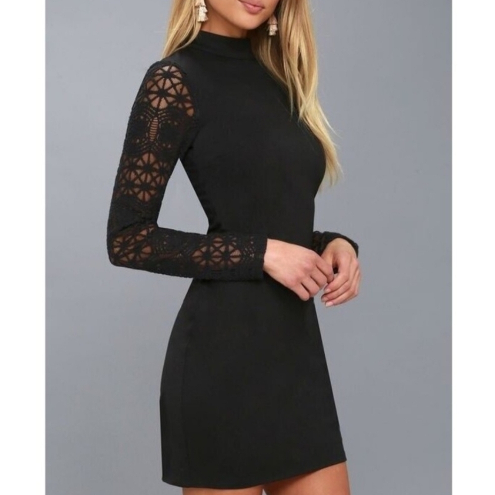 Lace Up Your Sleeve Black Lace Long Sleeve Bodycon Dress